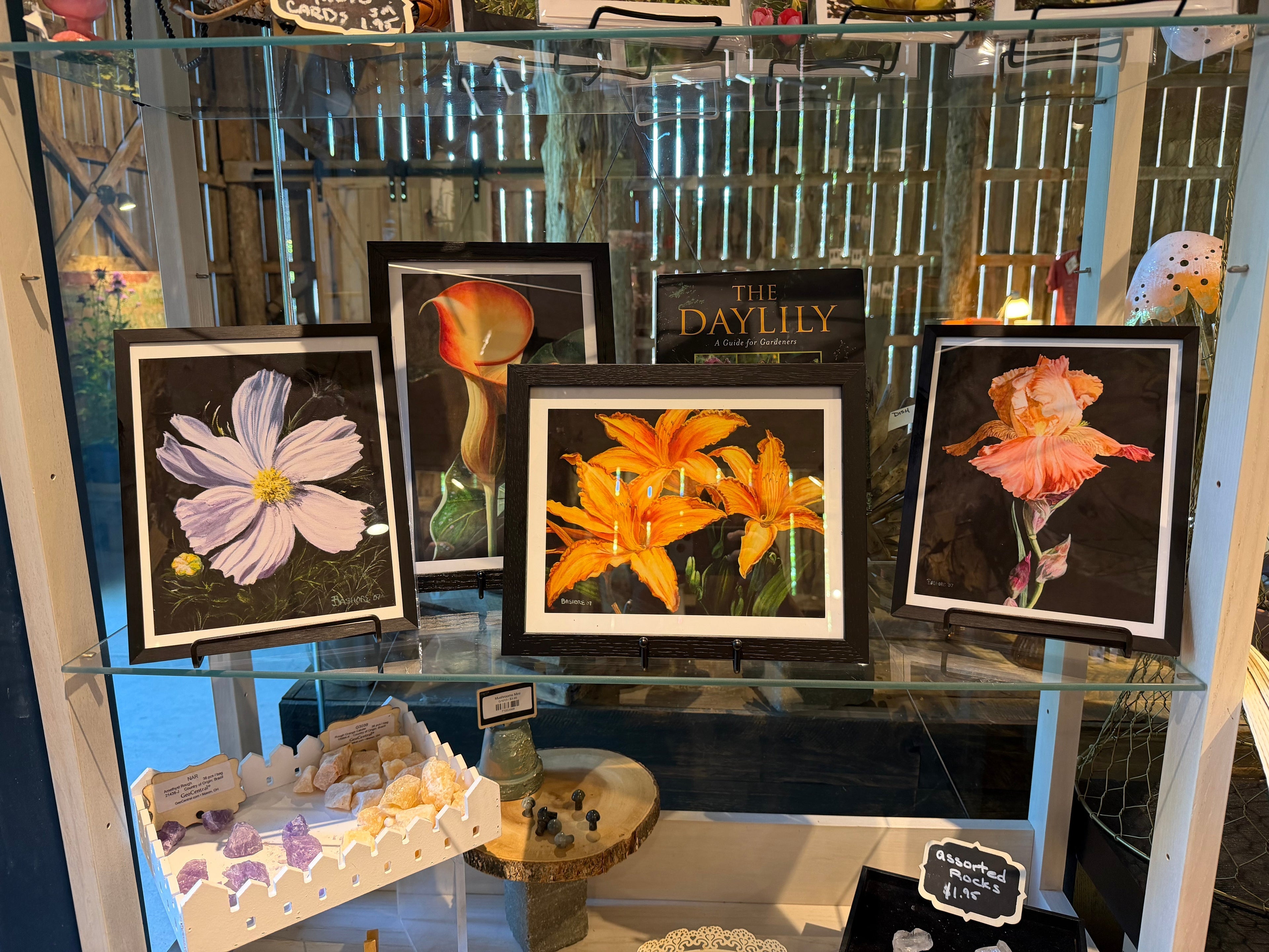 Bloom and Brush art prints on display at Yew Dell Botanical Gardens gift shop